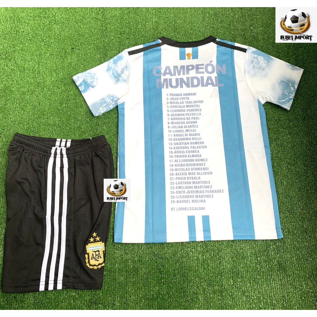 Setelan Jersey Baju Bola Anak Argentina Special Kids Juara Dunia 2022 Fullset Satu Set Grade Ori