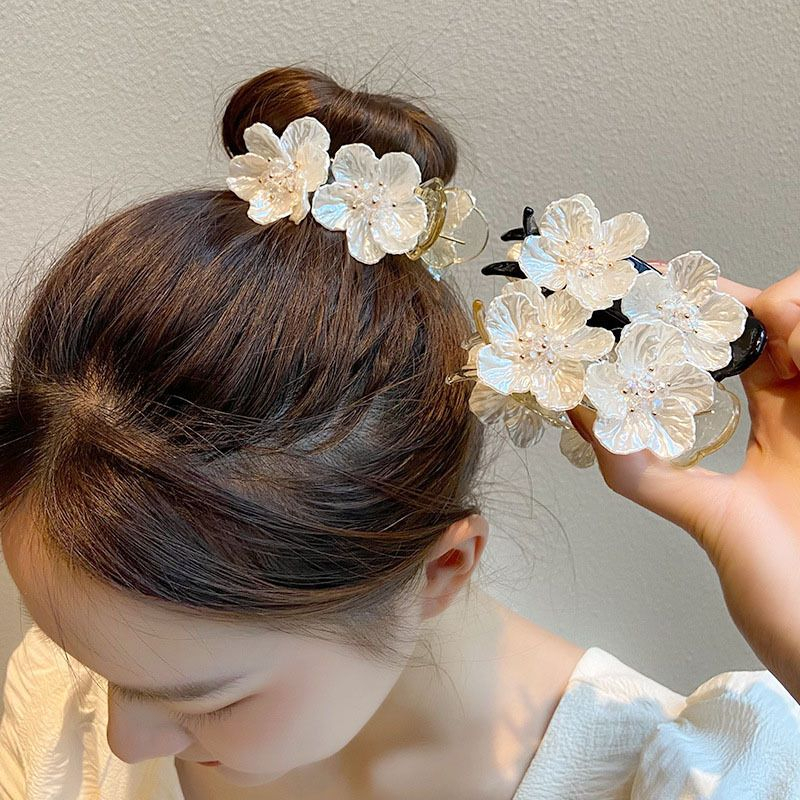 Jepit Rambut Korea Jedai Wanita Fashion Elegan Dua Bunga Camellia High Quality Import 8CM