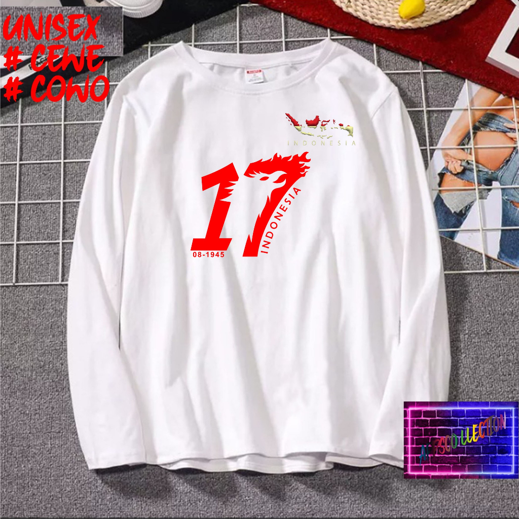 Kaos 17 Agustus 1945 78 Lengan panjang kaos agustusan 2023 LOGO HUT RI 77 11945 KEMERDEKAAN INDONESIA