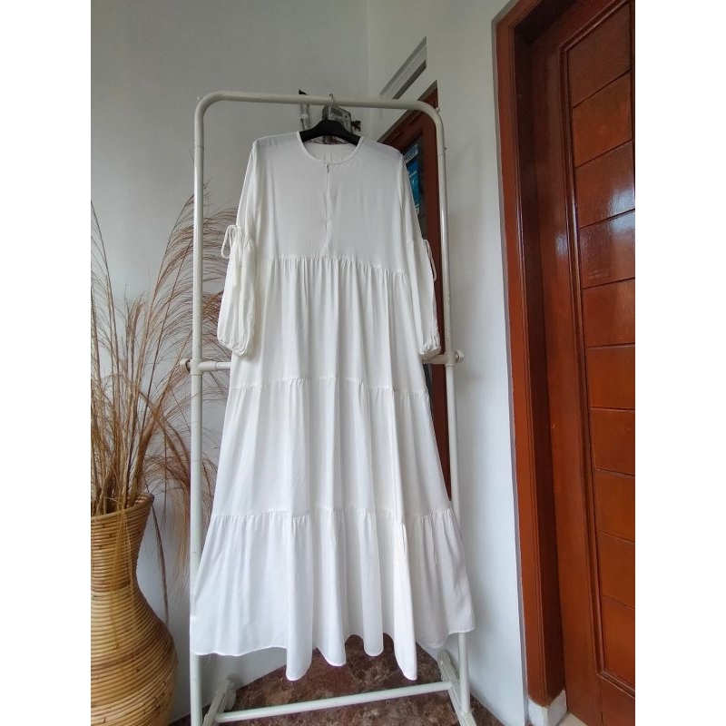 Gamis Polos Rayon Babydoll Best Seller Lengan Balon tali pita