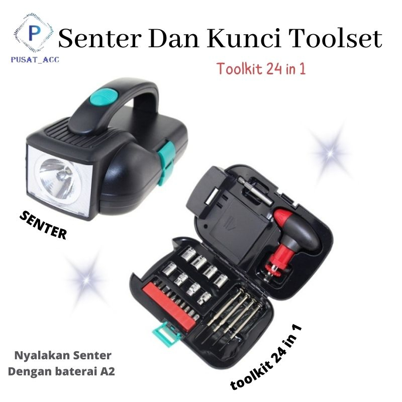 KCS- Senter LED Dan Toolbox SET 24 PCS Multifungsi Alat Tools