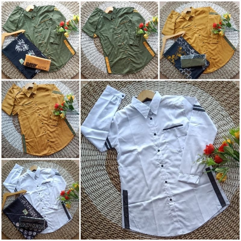 SET TUNIK SANTRI ( sarung aqil - atasan santri - jilbab ) / setelan santri putri / satu paket setela