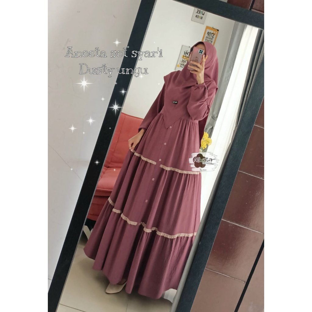 Gamis Athata Exclusive Original Aneeta Set Syar'i/ Gamis Busui Set Hijab
