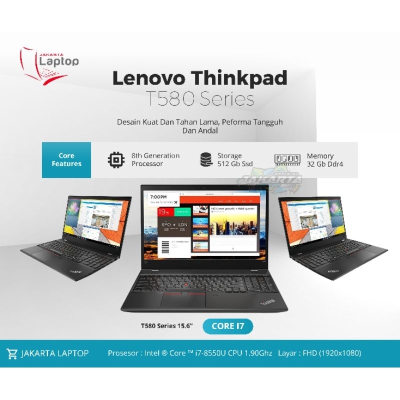 Laptop Lenovo Touchscreen T580 | T590 Core i7 | Ram 32GB | Ssd 512GB | Mulus Murah Bergaransi