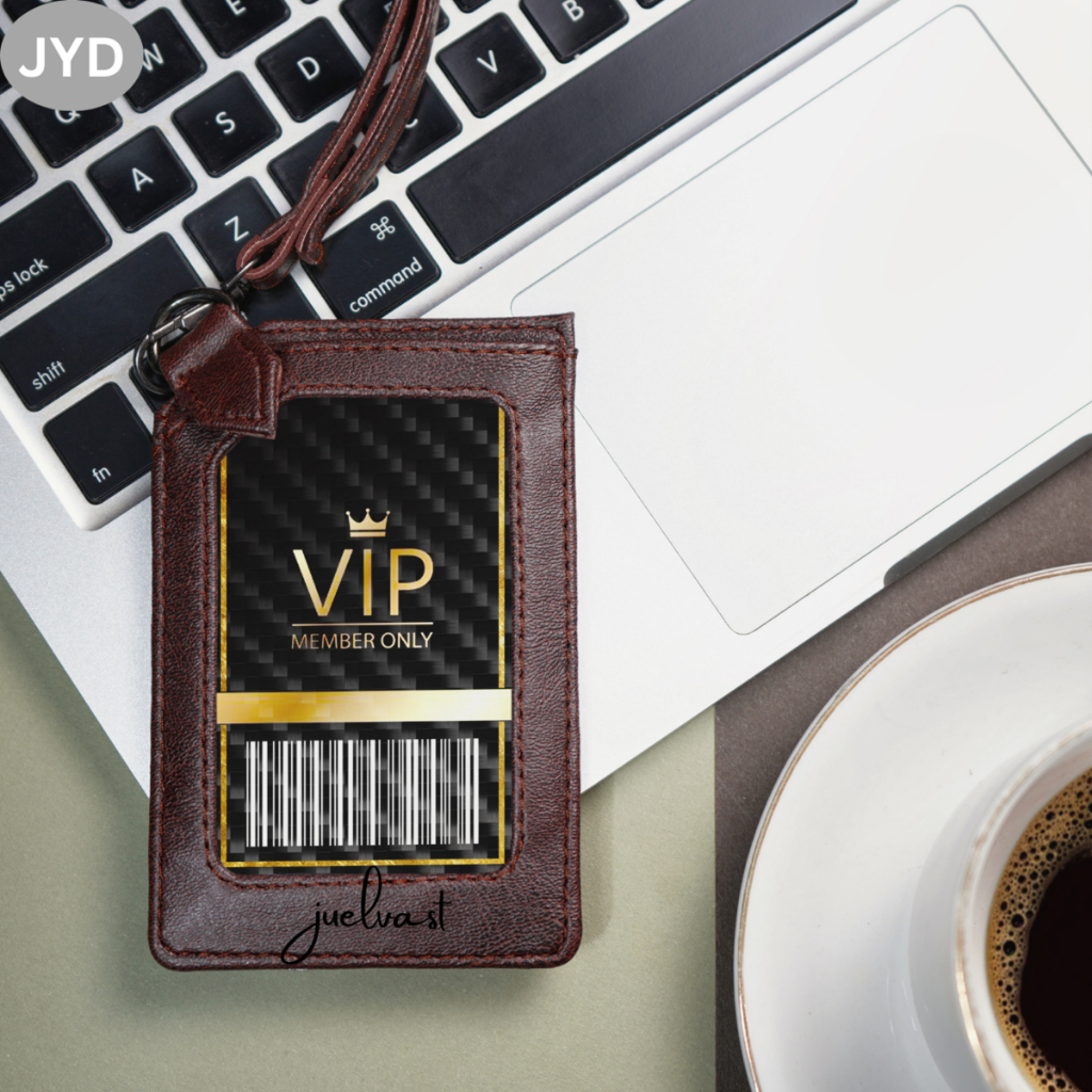 JYD - Name Tag Holder Kulit PU Leather 3 Slot Kartu  - Id Card Holder Kulit PU Leather - Lanyard Kulit PU Leather