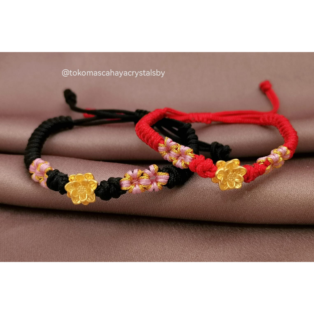 Gelang Charm Charm Lotus / Teratai Besar Emas kadar 24k HK Hongkong 999% 999 &amp; Gelang Tali Serut