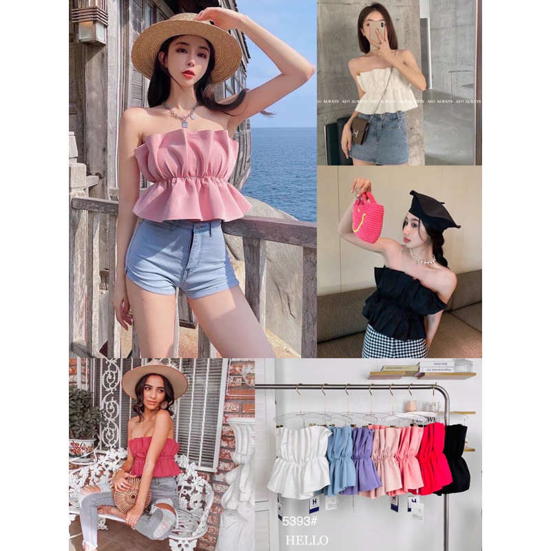 TANKTOP RUFFLE PREMIUM FASHION WANITA  IMPORT BANGKOK BRAND HELLO 5393