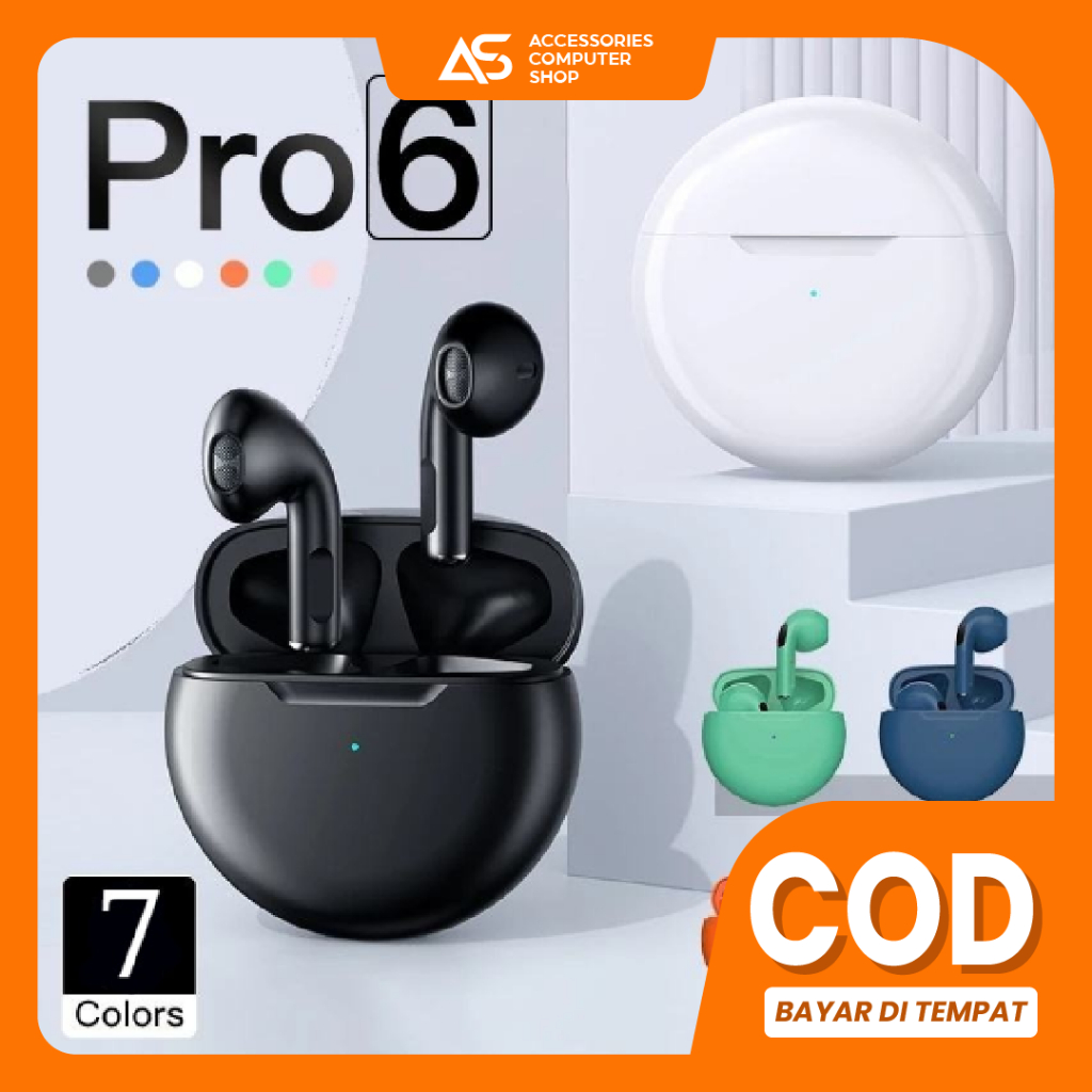 TWS Pro 6 Headset Bluetooth HiFi Stereo Earphone Sport Tahan Air With Charging Case AH071 - ACS