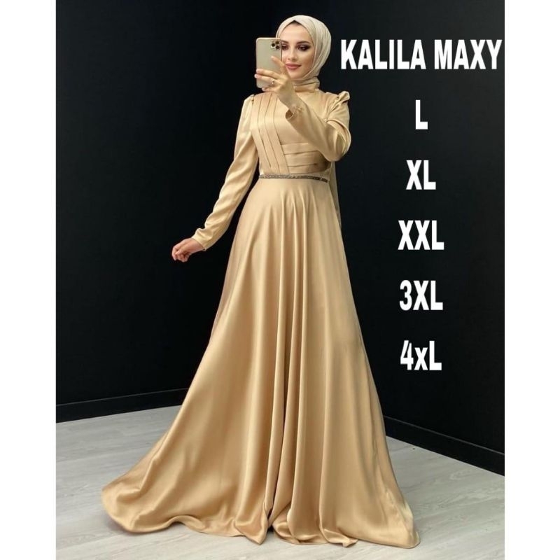 gamis terbaru 2023 lebaran wanita khalila drees bahan maxmara silk premium ukuran L XL XXL 3XL 4XL adem