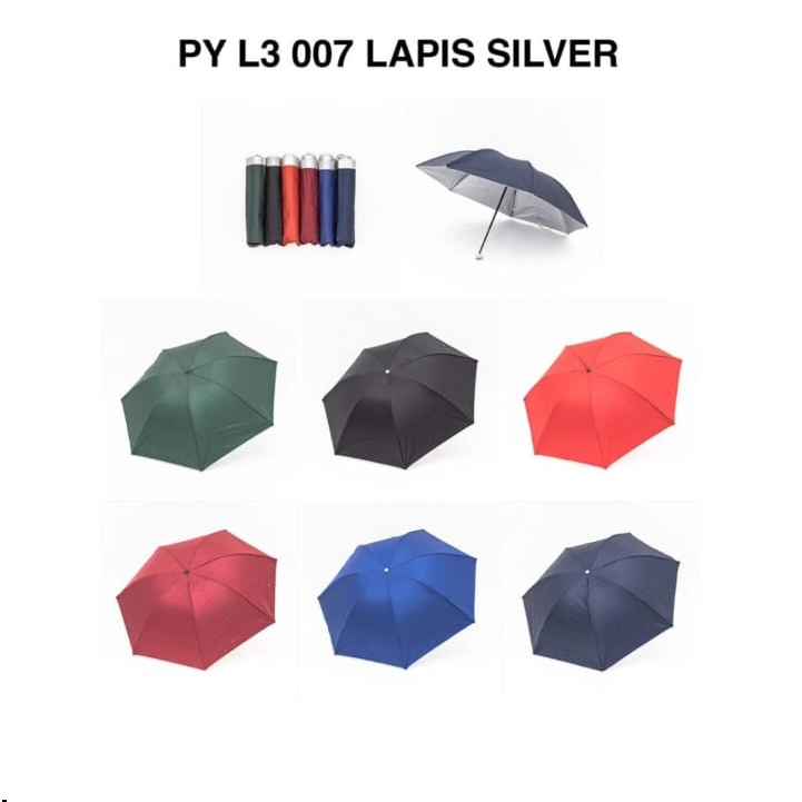 Payung Lipat 3 Polos Warna / Payung GRC / Payung Lapis Silver - GR007 / 007