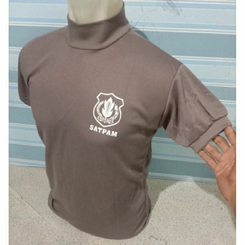 kaos satpam coklat leher tinggi/kaos dalam logo tulisan/kaos oblong satpam