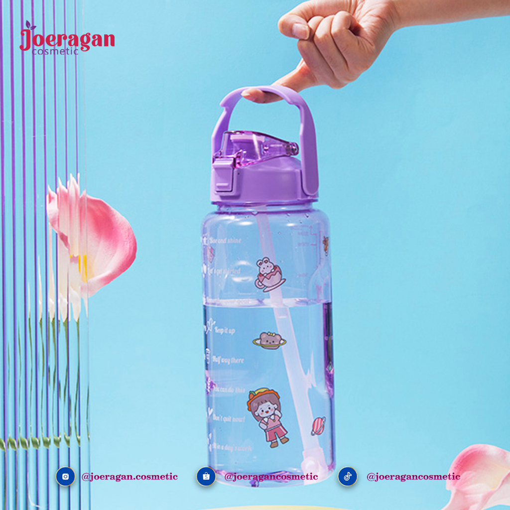 Bonbox Botol Minum Motivasi 2 Liter 2000ml Jumbo I Tumbler Portable Sport Air Plastik Bening Handle I Botol Minum Viral Bahan PC Food Grade