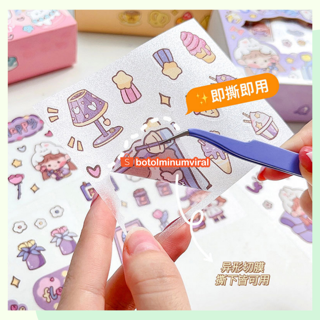 Sticker Momo Kartun Korea Lucu Set Roll Washi Tape Glitter New Viral