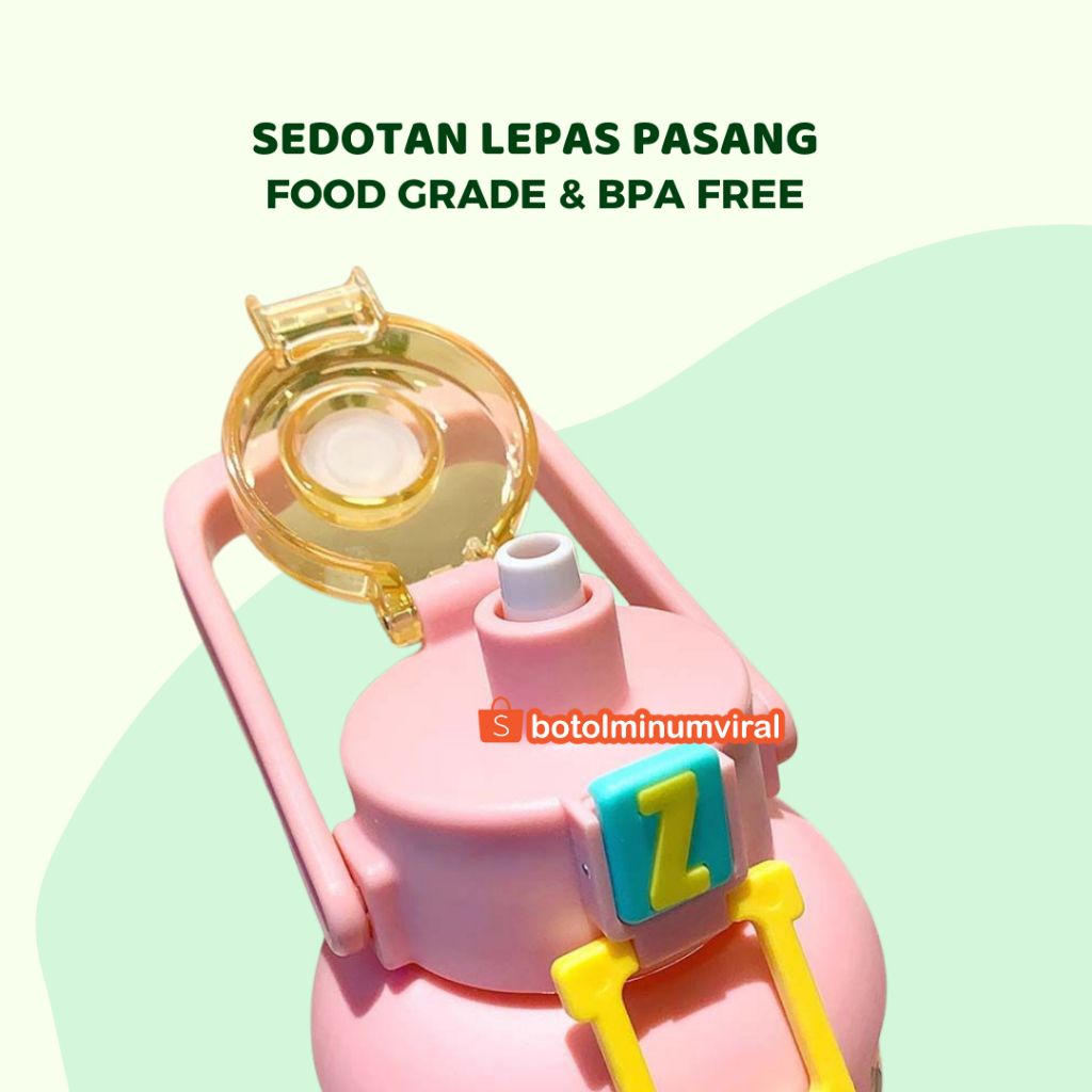 Botol Minum Viral 2L Aesthetic Bening Anti Tumpah Free Sticker 2D 3D