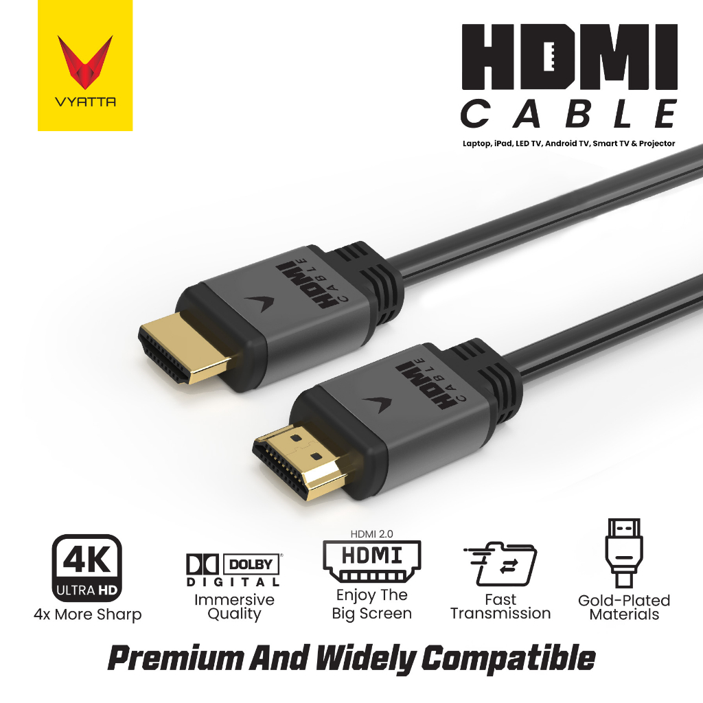 VYATTA KABEL HDMI CABLE 2.0 MALE TO MALE 4K PC LCD PROJECTOR PLAYSTATION NINTENDO