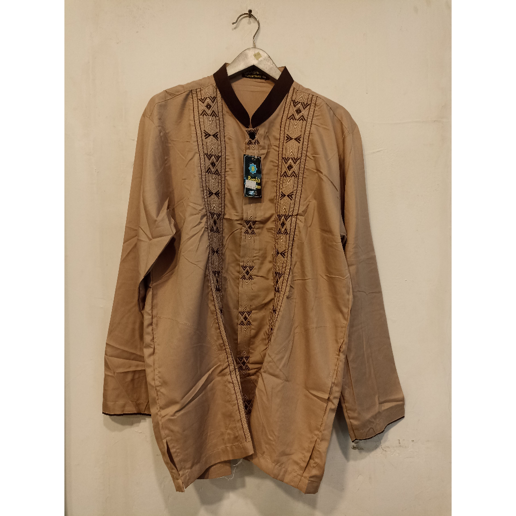 Baju Koko Pria Dewasa Lengan Panjang BARBIS 1 Krem Coklat