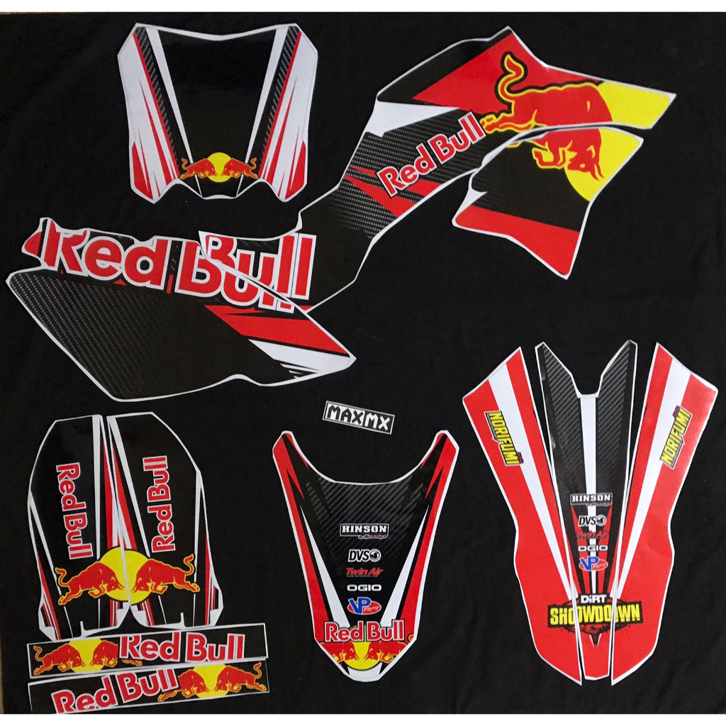 decal stiker crf 150 l full body motif redbull warna hitam list merah