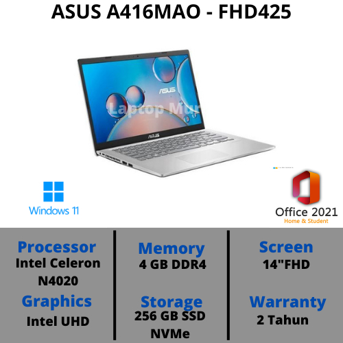 ASUS VivoBook A416MA | N4020 4GB 256GB SSD WIN 11 OHS14"Full HD