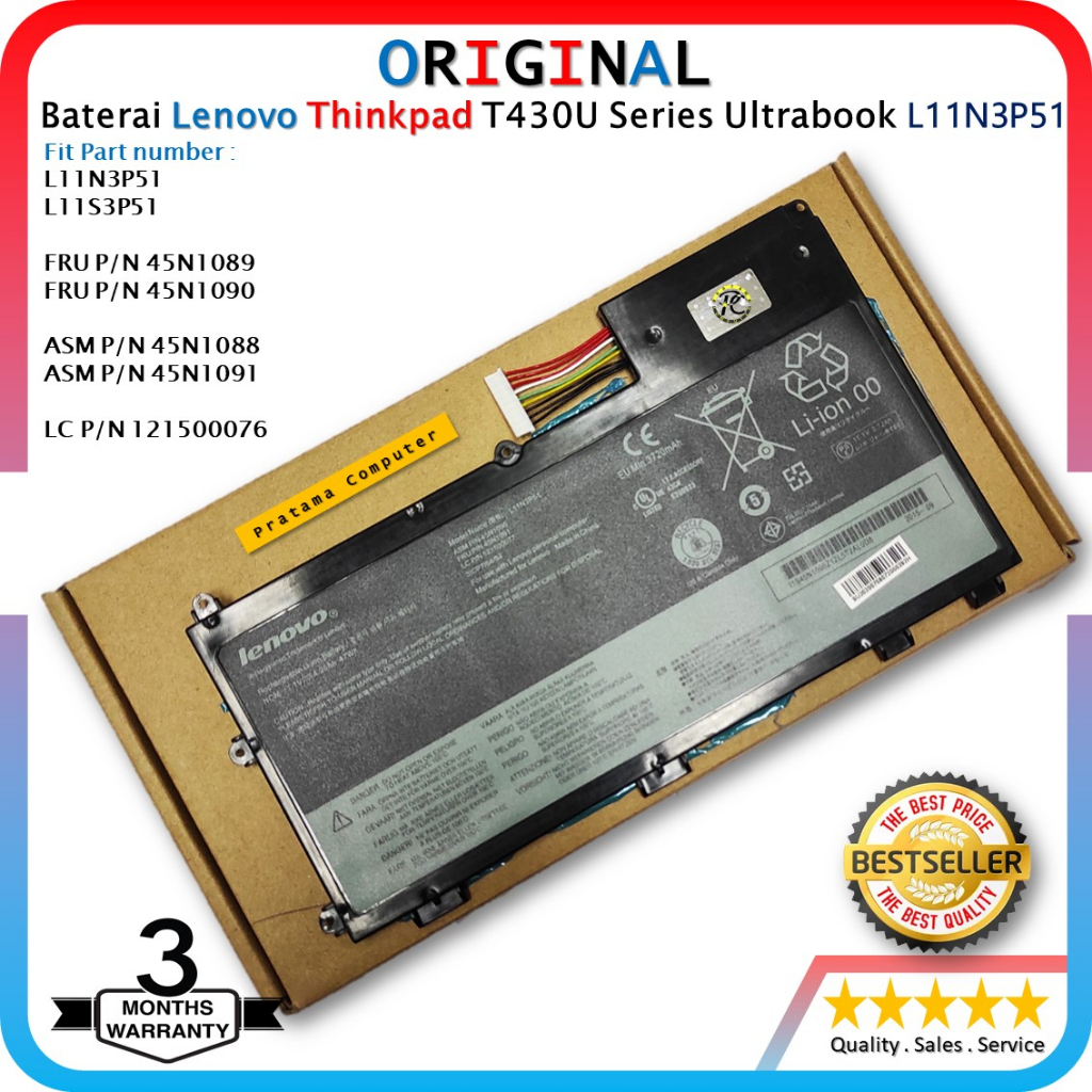 Baterai Original Lenovo Thinkpad T430U Series Ultrabook L11N3P51