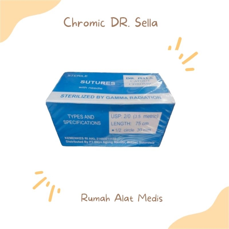Per Box Cat Gut DR Sella CHROMIC 2/0 3/0 Plus Jarum / Benang CHROMIC Plus Jarum Benang Jahit Luka