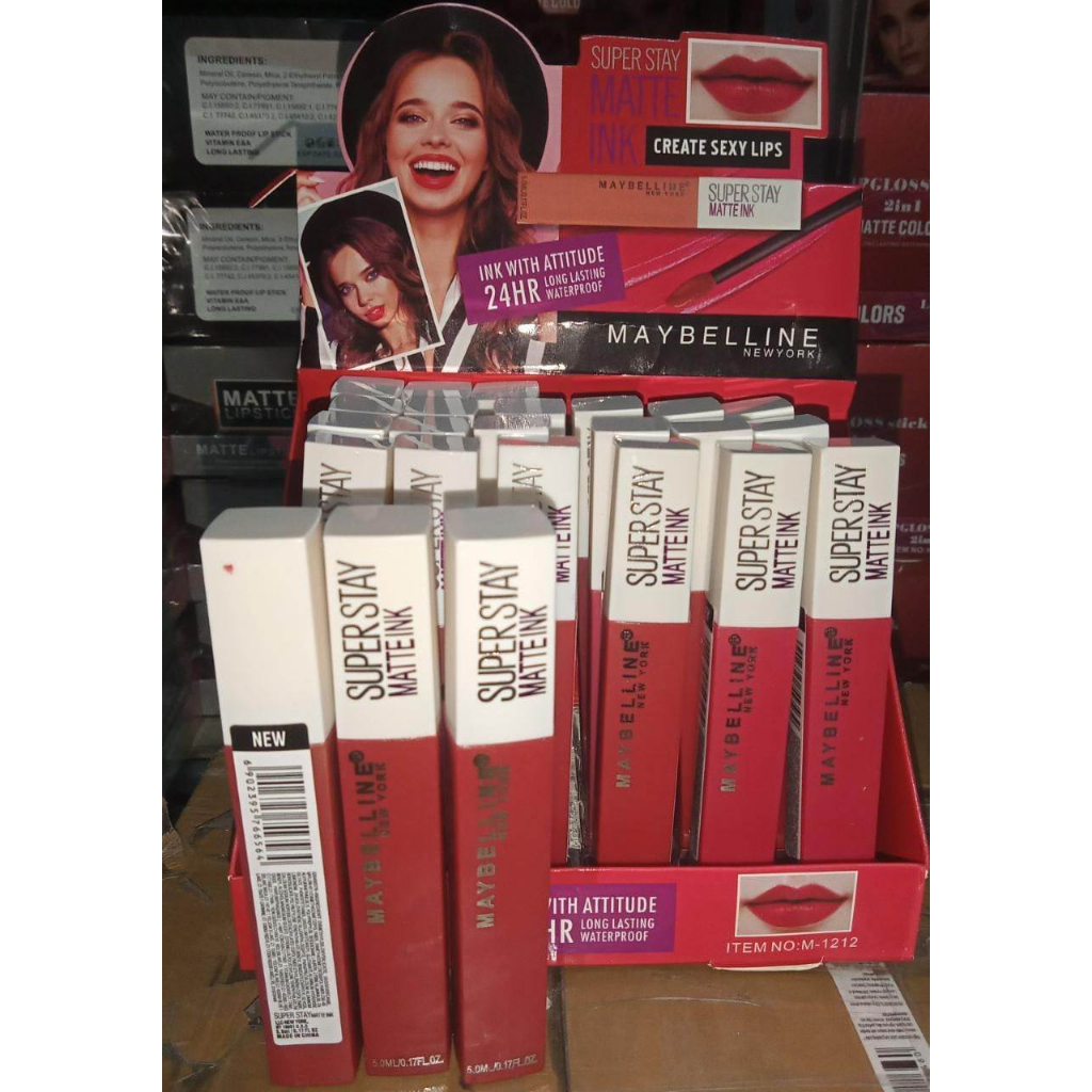 [24 PCS] 4512 MAYBELLINE LIP CREAM BARCODE - MAYBELINE NEW YORK SUPERSTAY MATTE LIPGLOSS PERBOX ISI 24