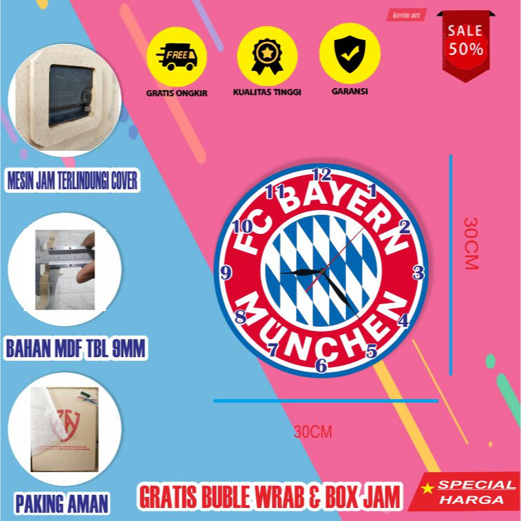 Jam Dinding Tempel Tembok Unik Logo Bayern Munchen Keren