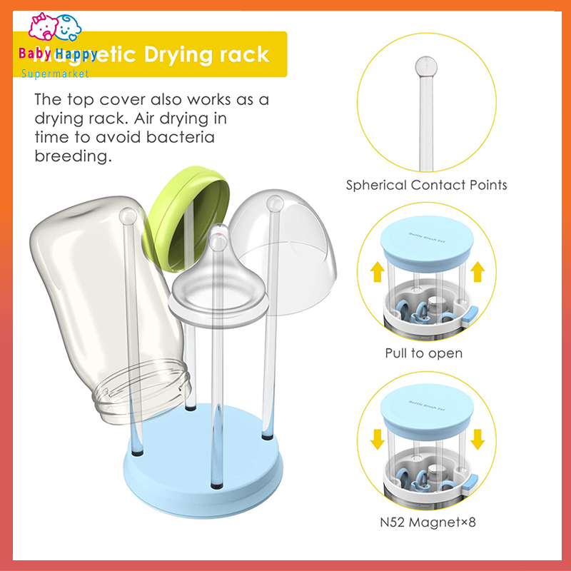 YOTIME Travel Baby Bottle Brush Set dengan Silicone Portable Bottle Brush / Nipple Cleaner Brush /