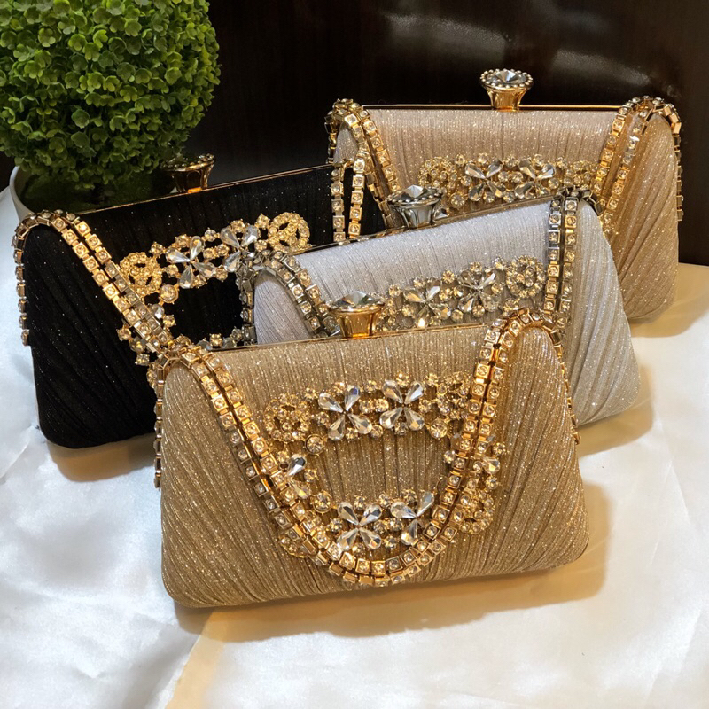 Tas Pesta MELVI Embellished Crystal Box Clutch