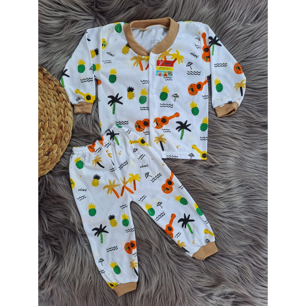 setelan baju bayi lengan panjang kancing depan laki-laki/perempuan 3-18 bulan motif lucu