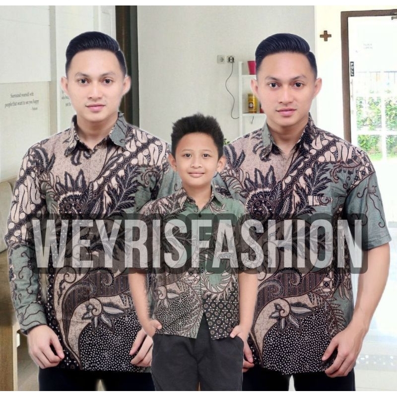 TERBARU Couple Sweet | Kids Batik Couple Baju Kemeja Hem Couple Ayah dan Anak Laki-laki | Kemeja Batik Pria Hijau Sage - Batik Weyrisfashion