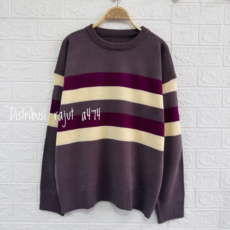 YAUMA SWEATER RAJUT OVERSIZE MOTIF STRIPPE BLASTER ATASAN LENGAN PANJANG