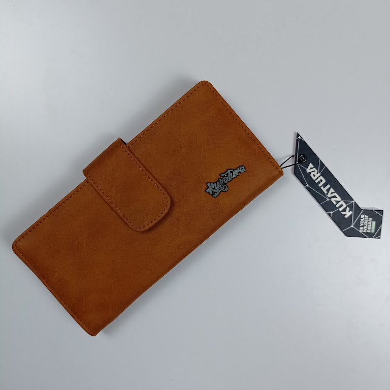 KUZATURA Dompet Lipat Panjang Wanita Branded Original Dompet Polos Model Korean Casual Untuk Pesta Kondangan Bahan Kulit Coklat Mewah Murah Kualitas Premium Import