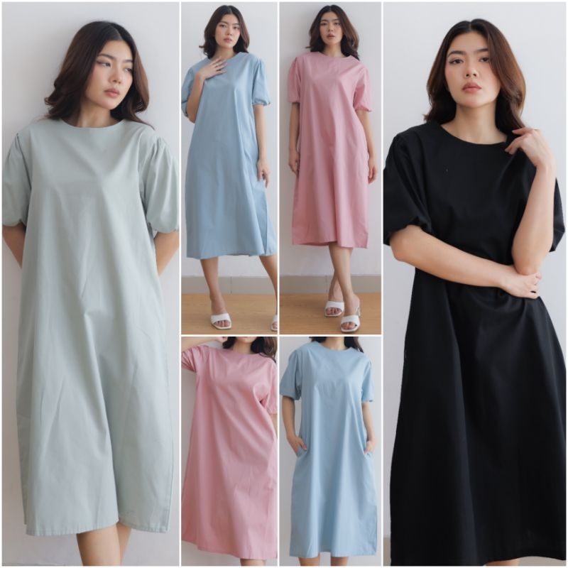 ♡ PREMIUM ♡ ORIGINAL ! ANTONIETTE PLAIN PUFF SLEEVE LOOSE MIDI DRESS