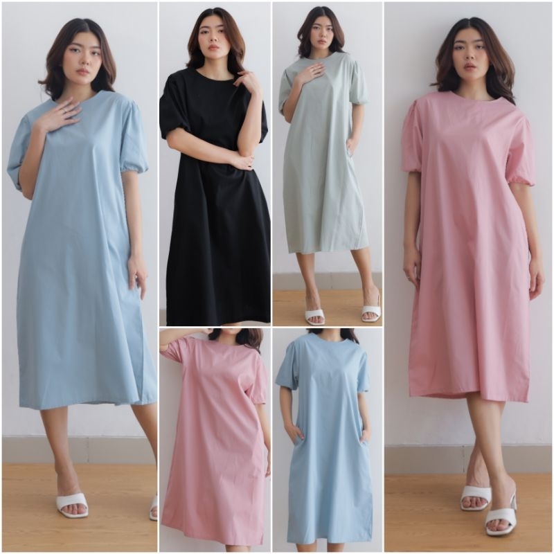 ♡ PREMIUM ♡ ORIGINAL ! ANTONIETTE PLAIN PUFF SLEEVE LOOSE MIDI DRESS