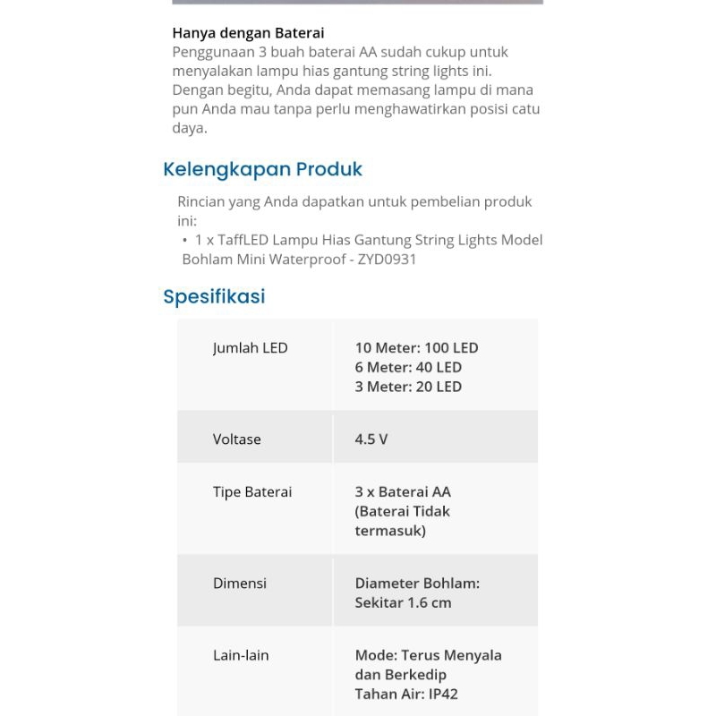 Lampu Hias Gantung Waterproof Bohlam Mini / Lampu Hias Camping Outdoor / Lampu Cafe