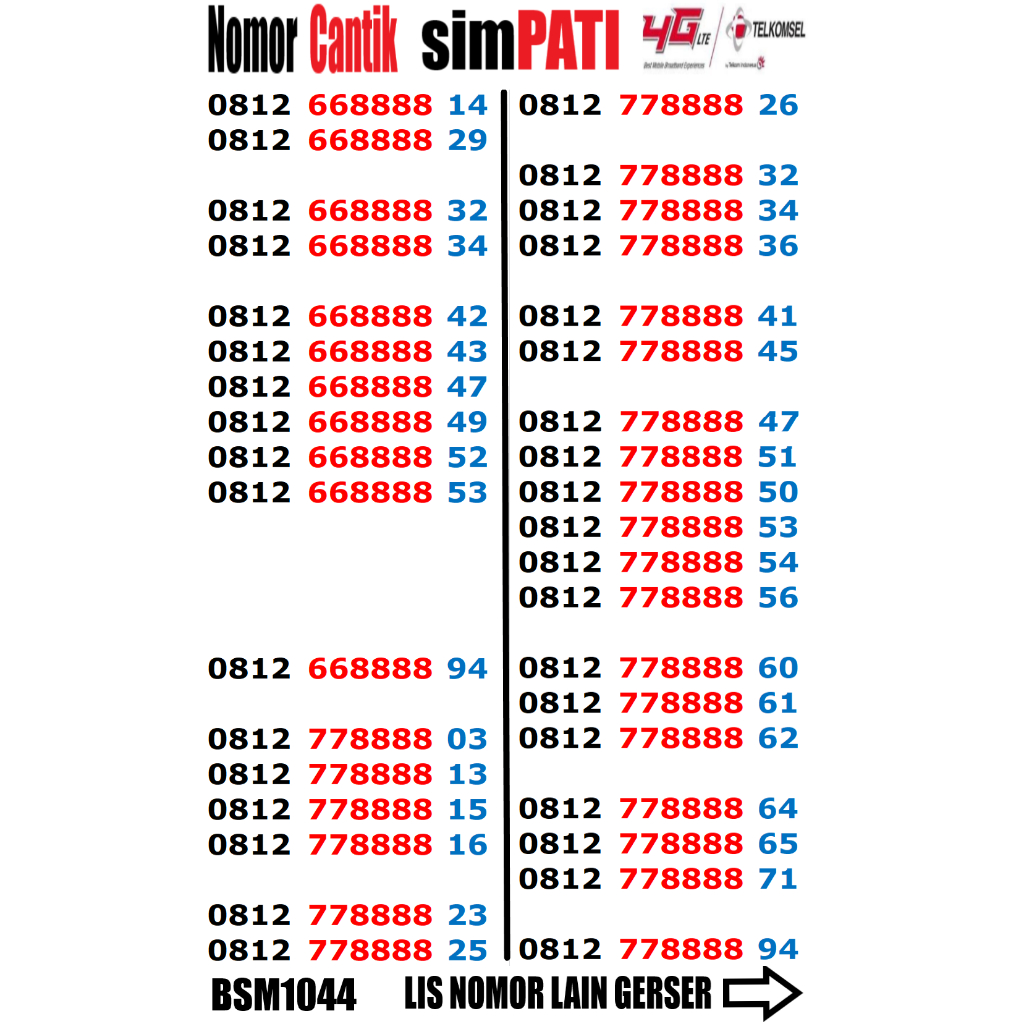 NOMOR CANTIK TELKOMSEL simPATI Cantik Murah Bisa Cod Banyak Pilihan Angka cantik dan hoki  8,88,888,89,99,00,1230Kartu Perdana Nomor Cantik Simpati Murah Rapih 4G LTE - Nomor Cantik Telkomsel - Nomer Cantik Bebas Pilih Bisa COD