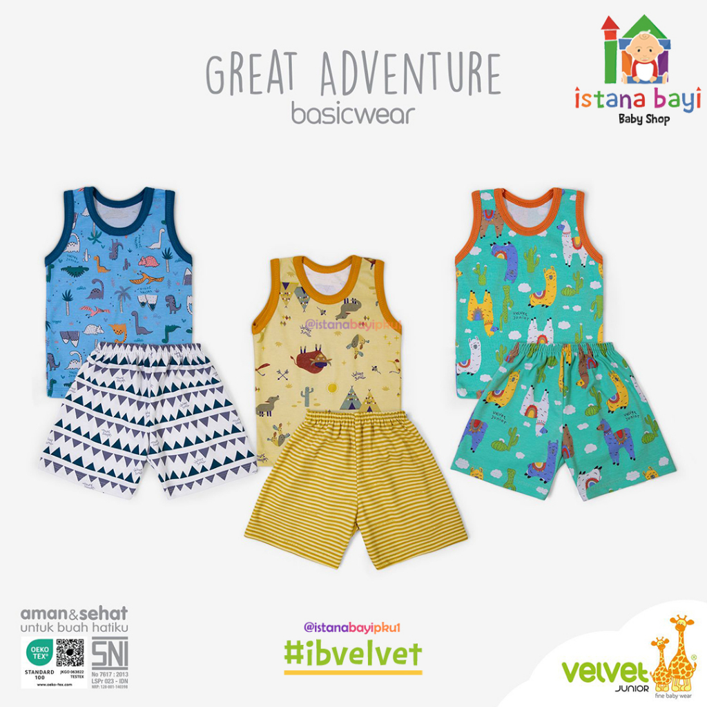 Velvet Junior GREAT ADVENTURE Setelan Kutung SML-Velvet Piyama Bayi Setelan Piyama anak