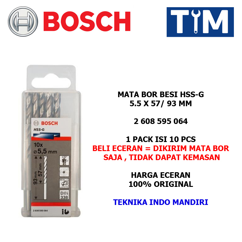 BOSCH Mata Bor Besi 5.5 MM HSS-G / Metal Drill Bit 5.5 x 57 / 93 MM