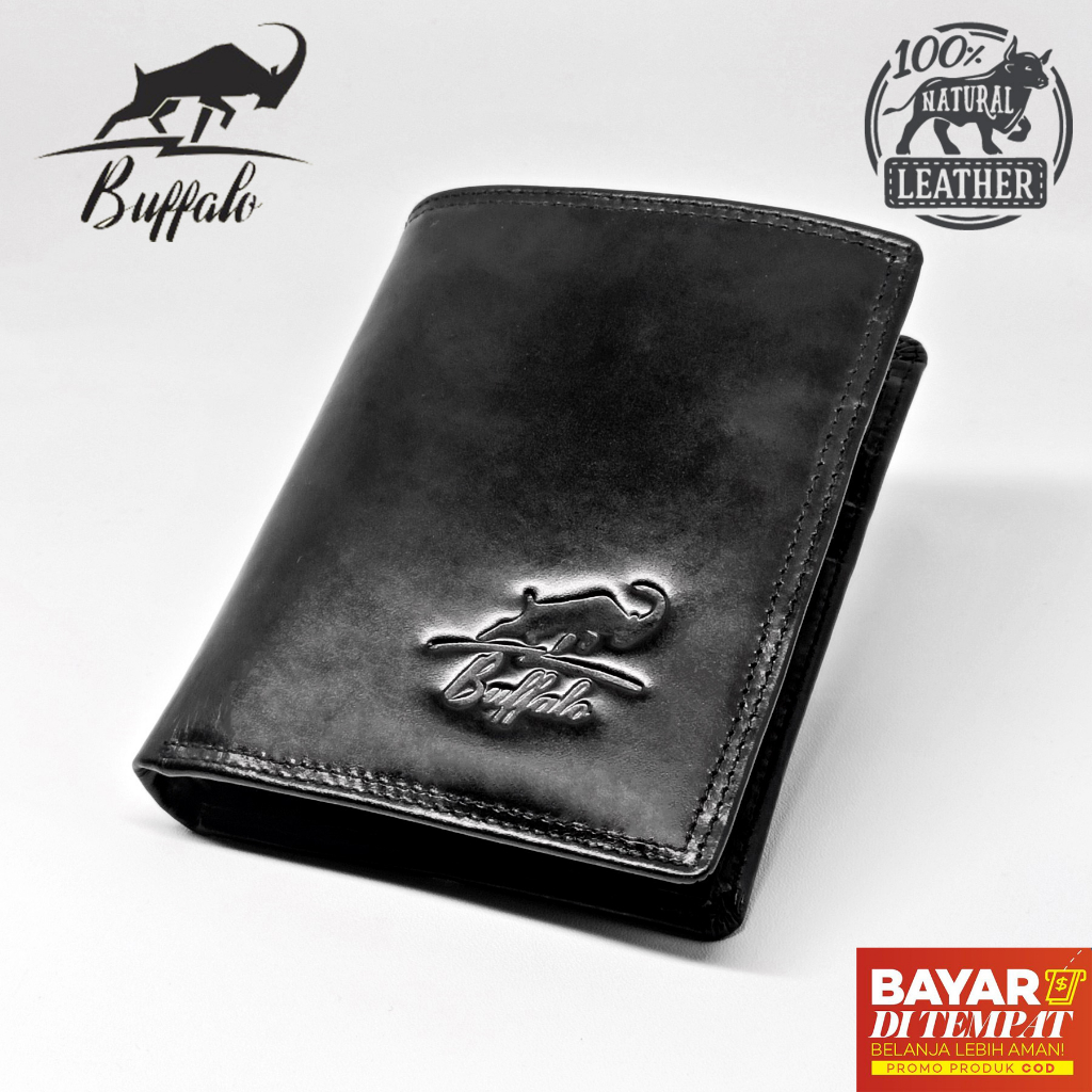 Buffalo Dompet Pria 100% Kulit Asli Banyak Kartu Slot Model Lipat Casual