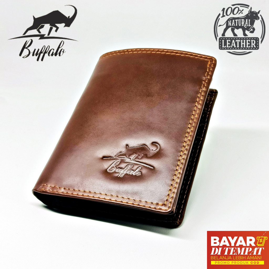 Buffalo Dompet Pria 100% Kulit Asli Banyak Kartu Slot Model Lipat Casual