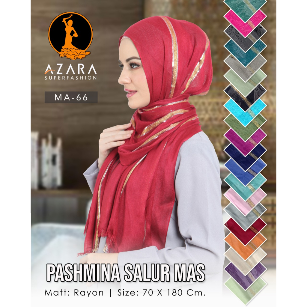 PASHMINA MAS RAWIS KOMBINASI EMAS SALUR 70 X 180 2 WARNA AZARA PASMINA MURAH BAHAN RAYON HARGA GROSIR