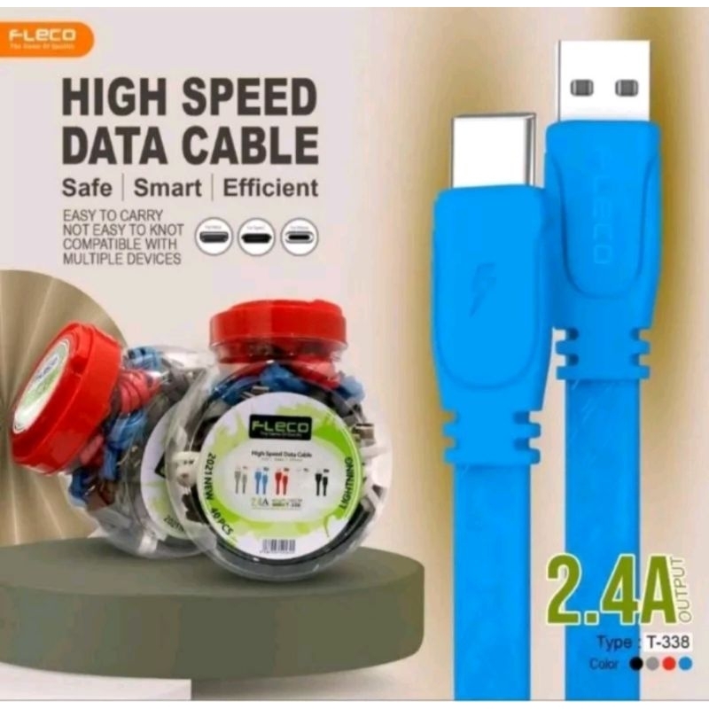 Kabel Data Fleco Type c 1toples isi 40 T-338 Kabel Casan Fleco USB C Kabel Casan Fleco Tipe C