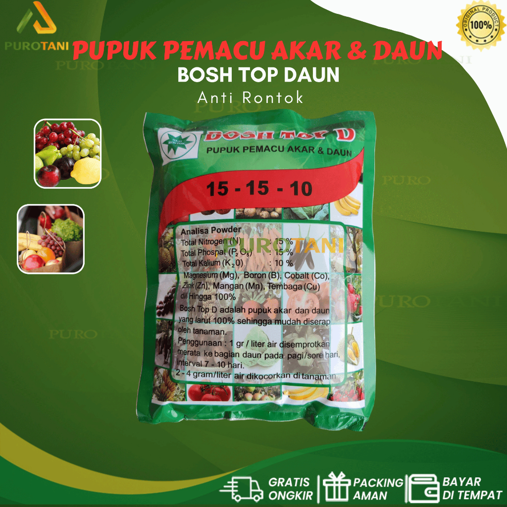 Pupuk Pemacu Akar &amp; Daun BOSH TOP D Boshtop D 500gram NPK 15-15-10