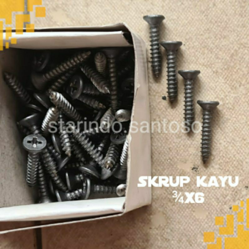 Skrup kayu ukuran 1x6 dan 3/4x6 sekrup material