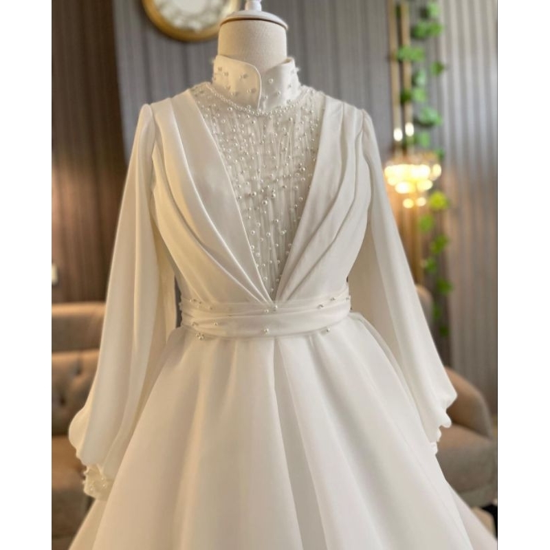 GAUN AKAD NIKAH PUTIH/ WEDDING DRESS / GAUN AKAD NIKAH / GAUN LAMARAN / GAUN PESTA MEWAH CANTIK