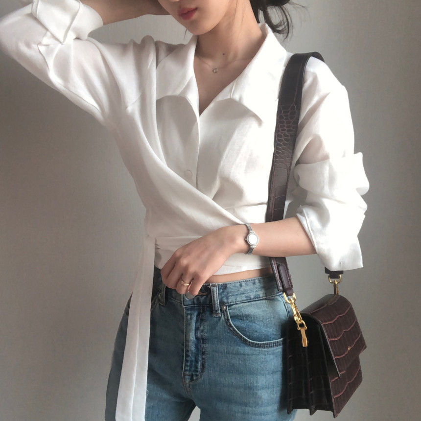 XIAOZHAINV Korea Kemeja Blouse Wanita Casual Lengan Panjang Baju Tunik Crop Top 0728
