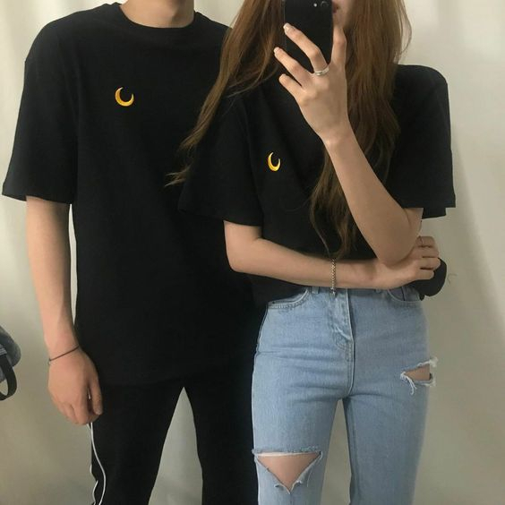 Kaos Couple Pasangan / Baju Kapelan Pacar Hitam Lengan Pendek Katun