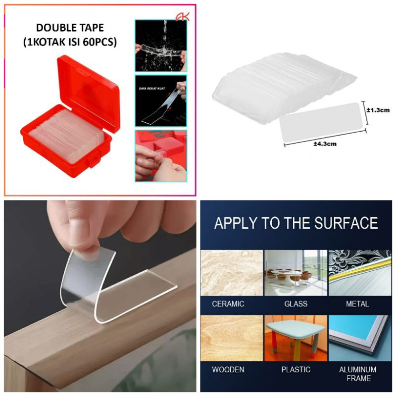 

Double Tape Nano transparan super kuat 1kotak isi 60pcs waterproof tanpa residu