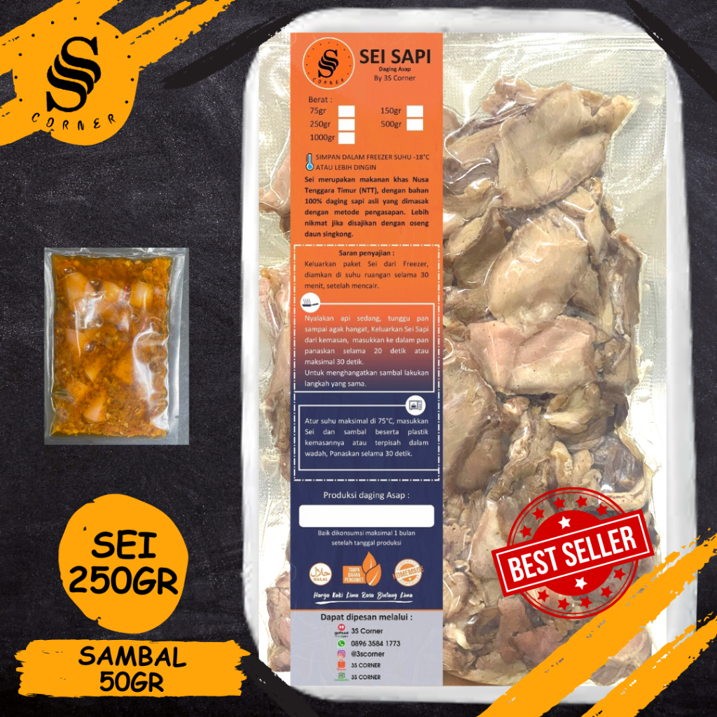 

3S Corner - [PAKET HEMAT] Sei Sapi Daging Asap 250gr + Sambal matah / Sambal Luat / Sambal cumi 50gr khas Lamalera NTT TERMURAH