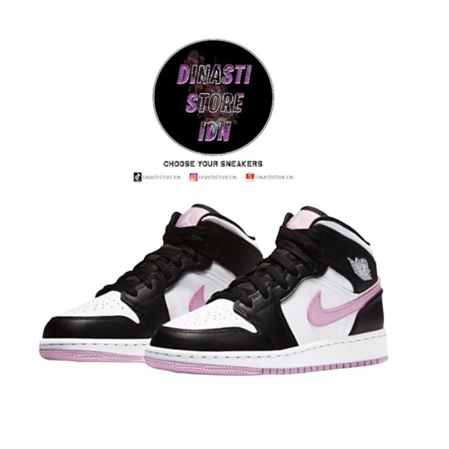 (DSIDN) Sepatu Nike Air Jordan Retro 1 Mid Artic "White Black Stripe Pink" Original BNIB 100% | Snea